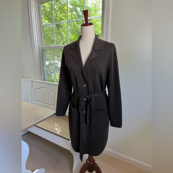 100% Merino Wool Belted Deane & White Casual Buttoned Down Tie Sweater Cardigan - Picture 4 of 10